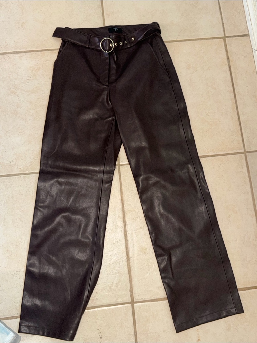 Tahari Brown Faux Leather Jacket with Gray Knit Lining